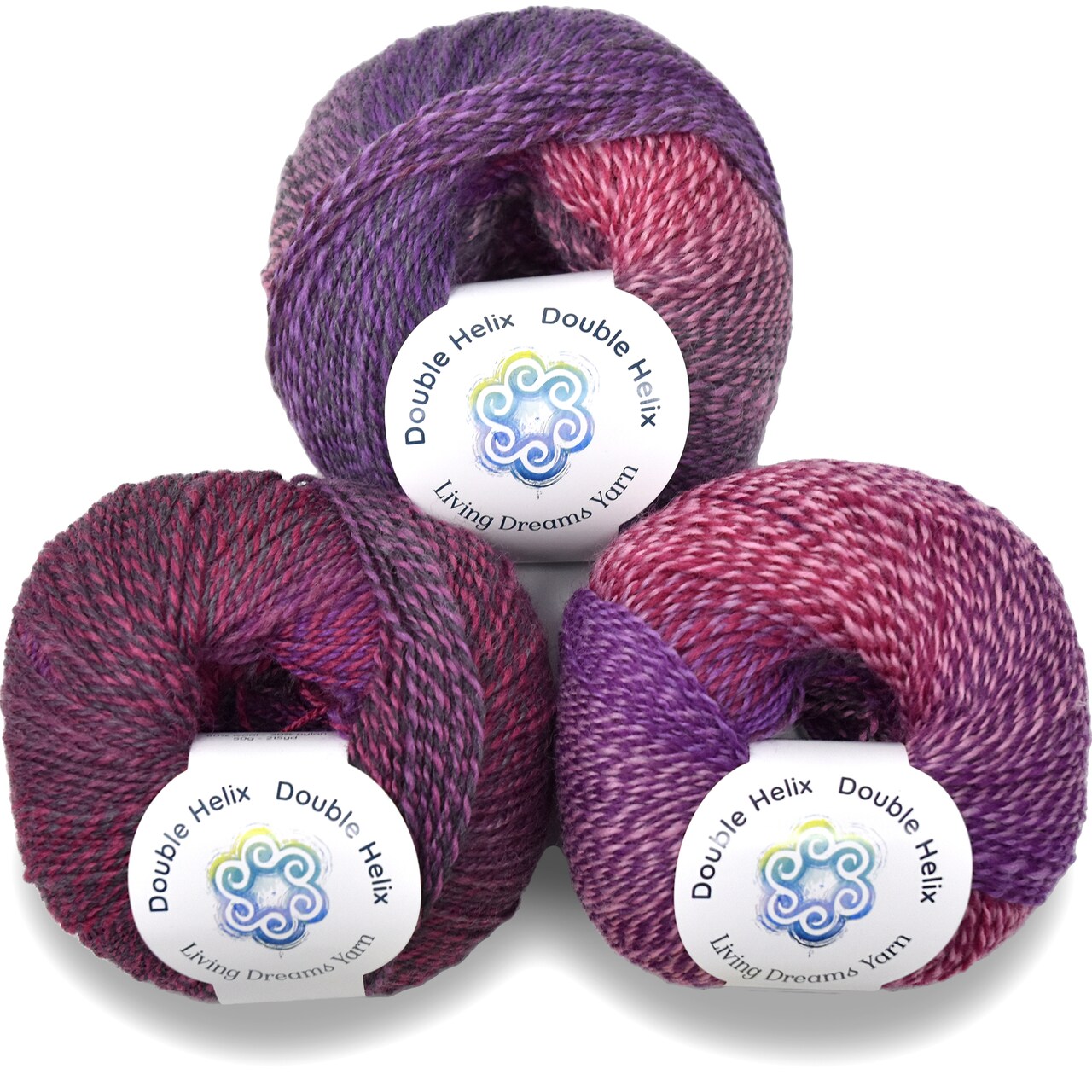 Double Helix by Living Dreams Yarn. Soft, Colorful Wool Yarn for Crochet, Knitting, Weaving. Self-Striping Sport Weight Yarn, 3 Pack, 150g